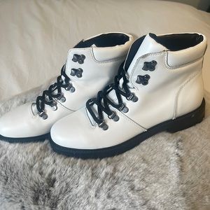 White lace up boots